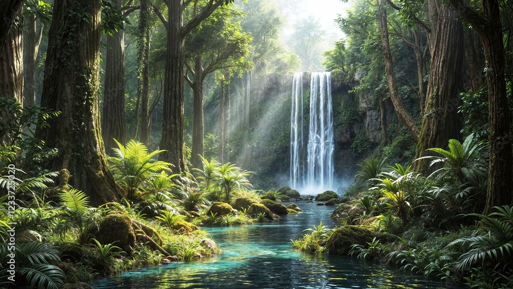 Fototapeta premium nature landscape mountain waterfall cascade forest stream lake