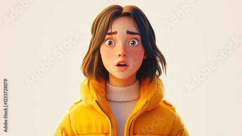 A 3D-style portrait of a young adult African woman, depicted as a cartoon character, deep in thought with a questioning and doubtful expression. photo