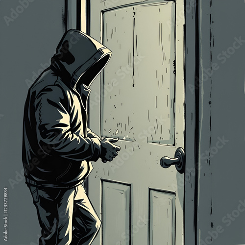 Thief breaking door photo