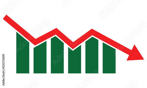 Down growth bar icon vector set. Growth decrease, business bar sign, loss growing, downward trend bar symbol, market chart, unsuccess chart. Vector illustration.