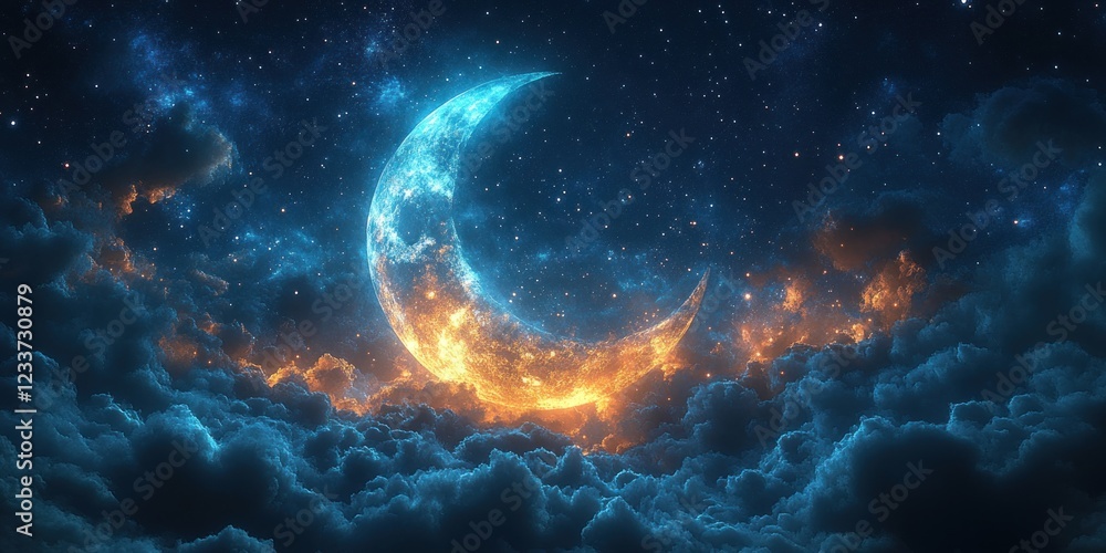 Fototapeta premium Crescent Moon in a Celestial Dreamscape