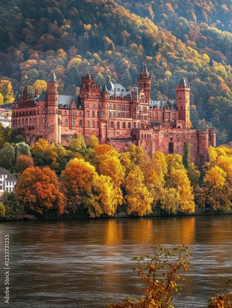 Autumnal Majesty: Heidelberg Castle's Riverfront Glory Autumnal Majesty: Heidelberg Castle's Riverfront Glory