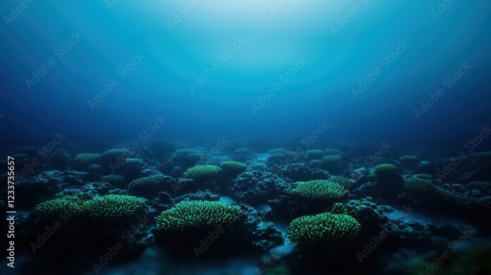 Obraz premium Vibrant Coral Reef Underwater Scene with Sunlight