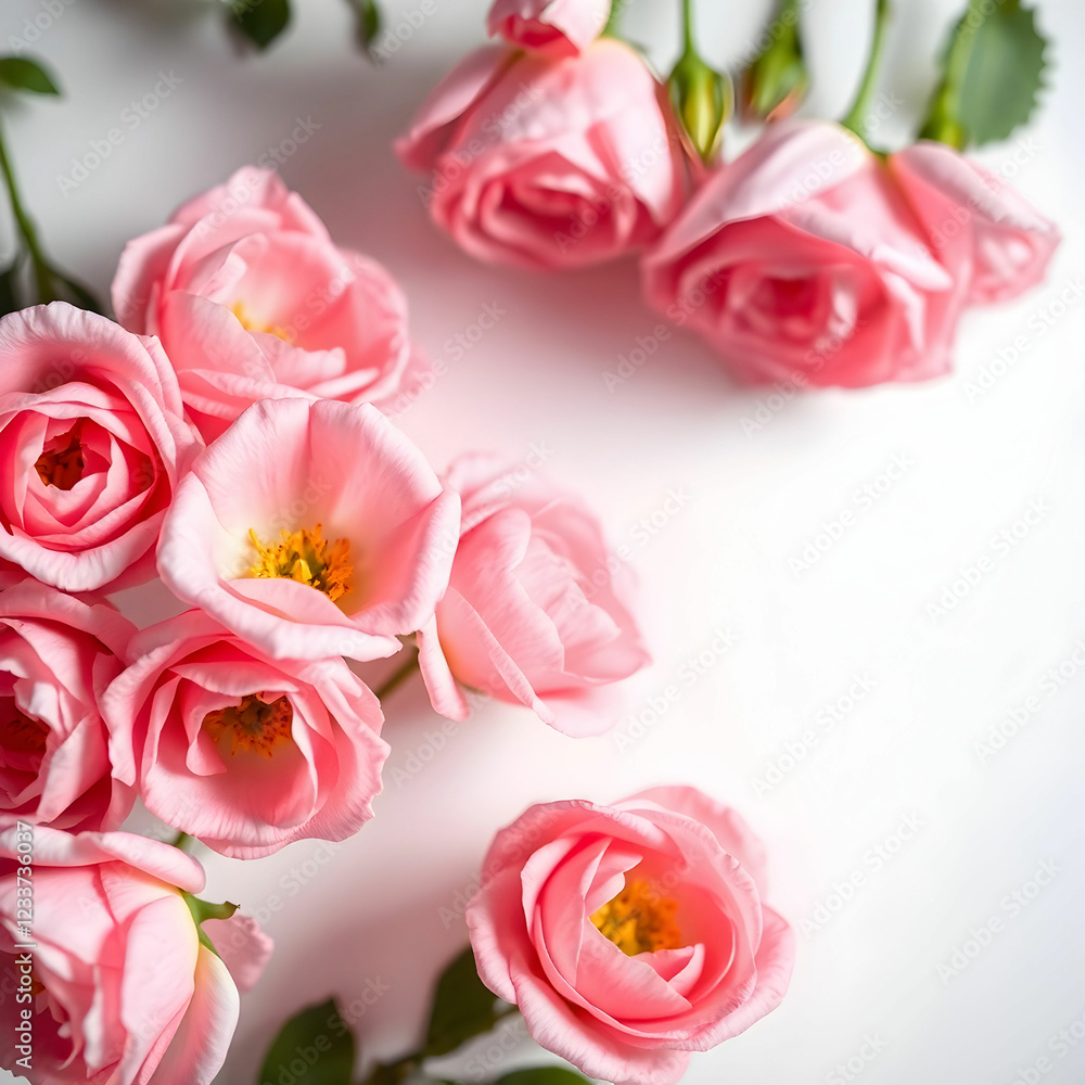 Top-View Studio Shot of Pink Rose Flowers Top-View Studio Shot of Pink Rose Flowers