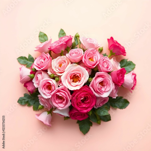 Top-View Studio Shot of Pink Rose Flowers