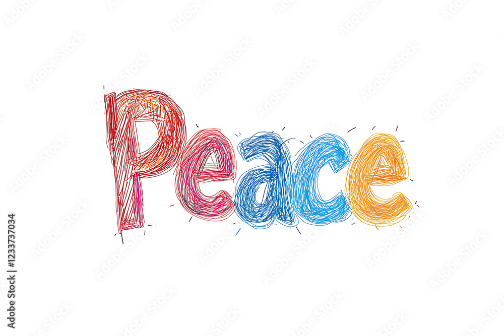 Naklejka premium Colorful Peace Word Hand Drawn Art