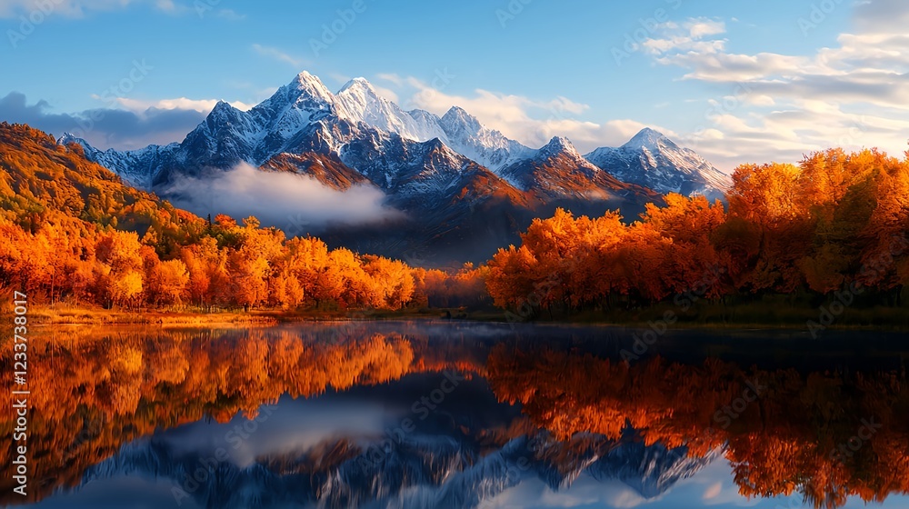 Obraz premium Autumn Landscape with Mountain Reflection