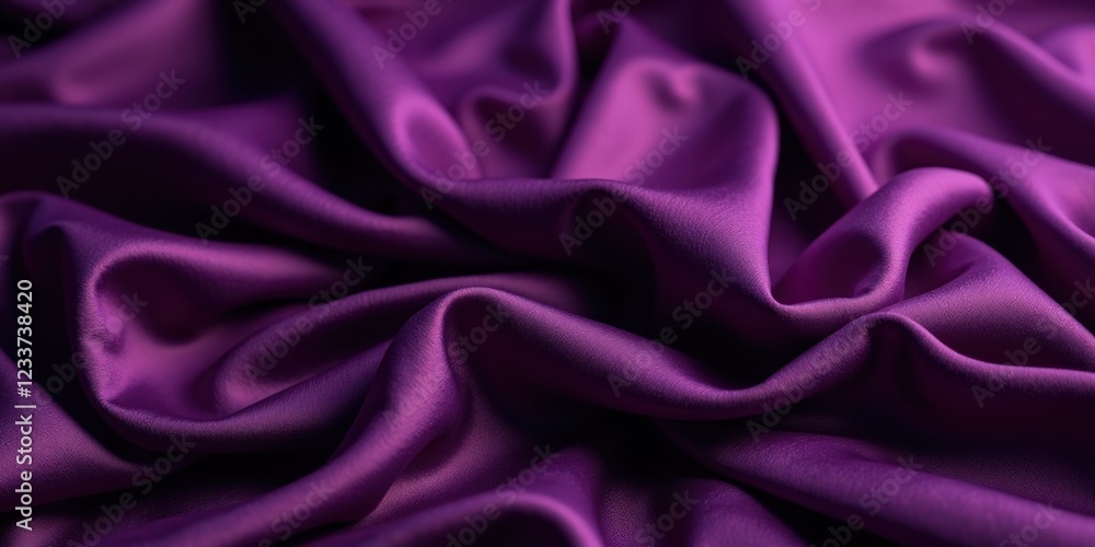 Fototapeta premium Deep, vibrant purple velvet fabric captures light with its soft, velvety texture and smooth, glossy finish in an intimate close-up