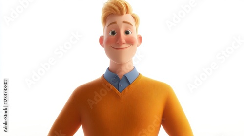 A cheerful cartoon character man confidently standing and pointing a finger while smiling. photo