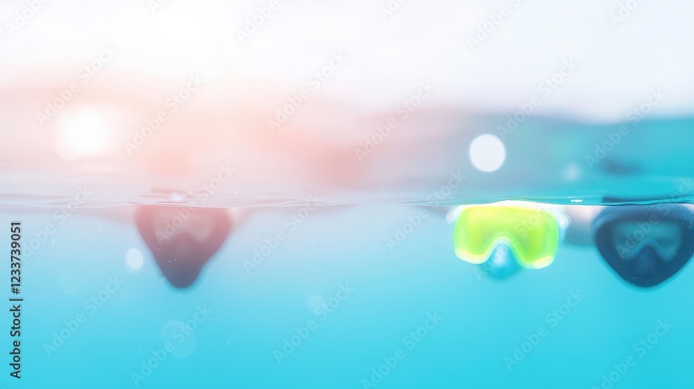 Colorful Diving Masks Under Water Surface View Colorful Diving Masks Under Water Surface View