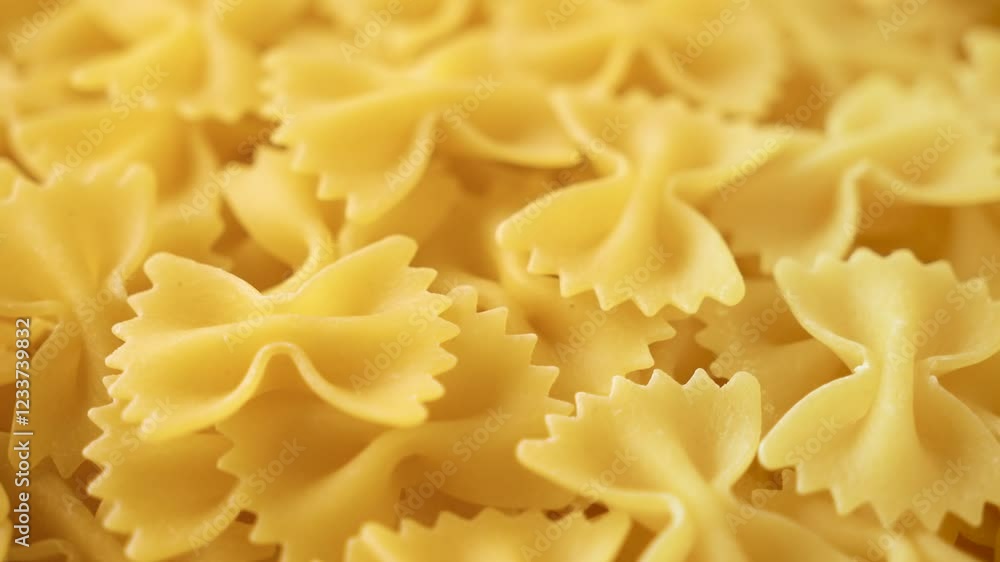 Slowly rotating pasta bows, Farfalle. Horizontal 4k video. Side view, close-up. Slowly rotating pasta bows, Farfalle. Horizontal 4k video. Side view, close-up.