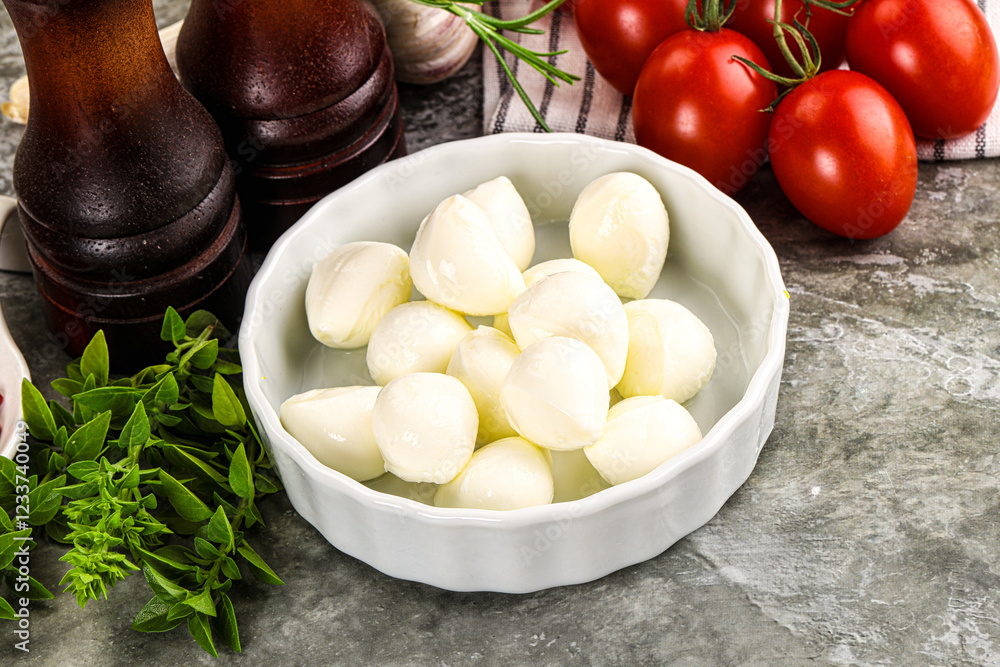 Small mozzarella mini cheese balls Small mozzarella mini cheese balls