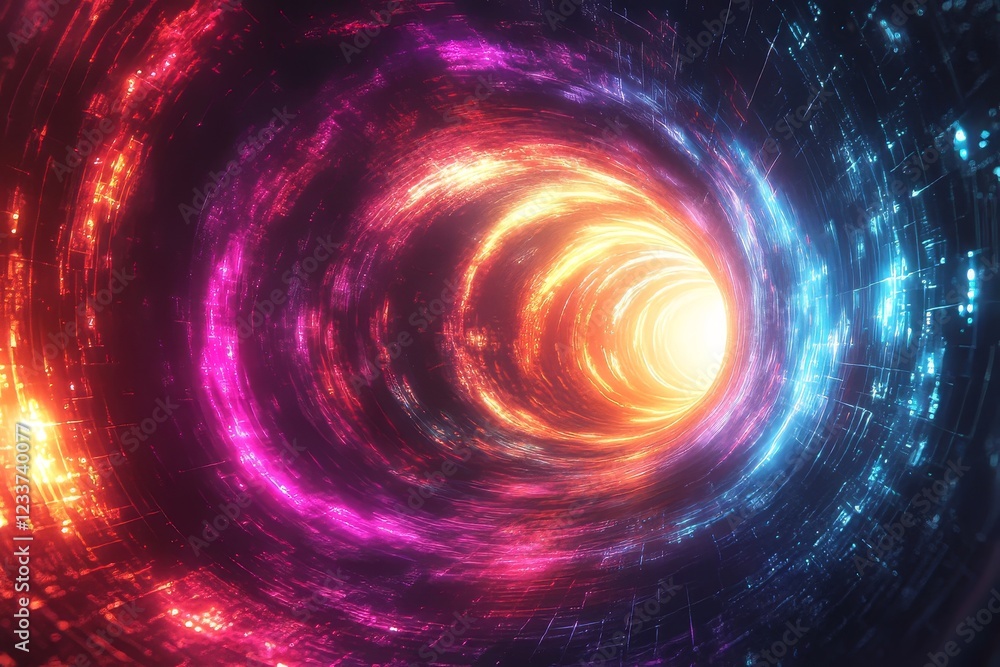 Abstract radiant glowing chaotic polygonal grids forming arcs, Generative AI Abstract radiant glowing chaotic polygonal grids forming arcs, Generative AI