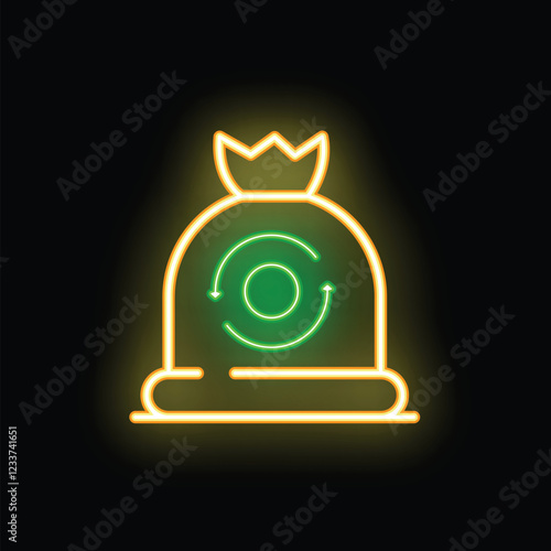 Neon sign representing circular economy with bag with crown showing sustainable business model