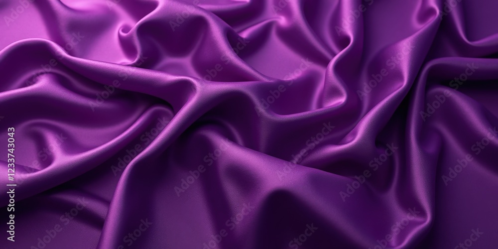 Obraz premium Deep violet satin glistens in close-up, its smooth, glossy surface alive with flowing folds that dance gracefully, capturing light and shadow beautifully