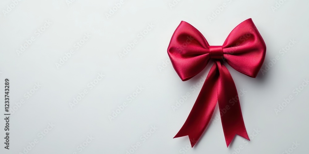 A blank white card with a bright red ribbon bow on the corner, creating a subtle but elegant design against a smooth white backdrop. A blank white card with a bright red ribbon bow on the corner, creating a subtle but elegant design against a smooth white backdrop.