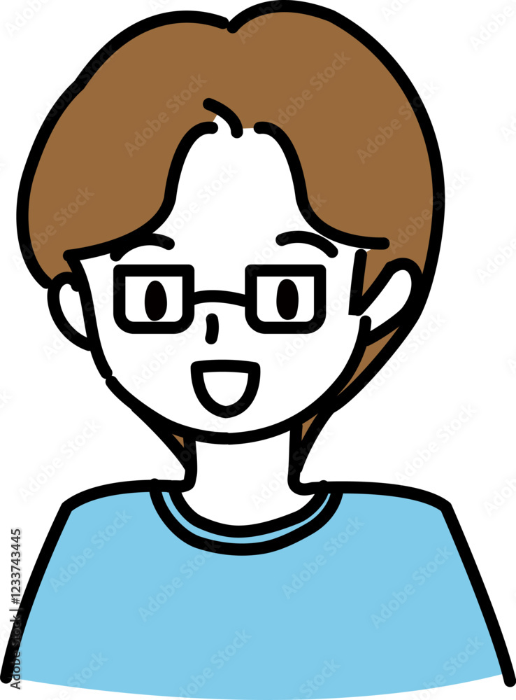 Fototapeta premium シンプルな線画の若い男性の顔のイラスト