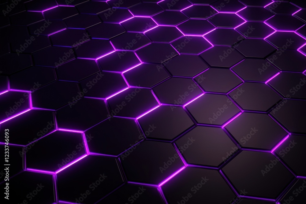 Fototapeta premium Hexagon wallpaper purple glowing pattern.