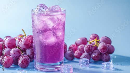 Refreshing purple grape juice with ice, studio shot