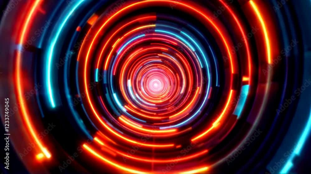 Abstract red blue neon tunnel, digital background, futuristic design, tech visuals