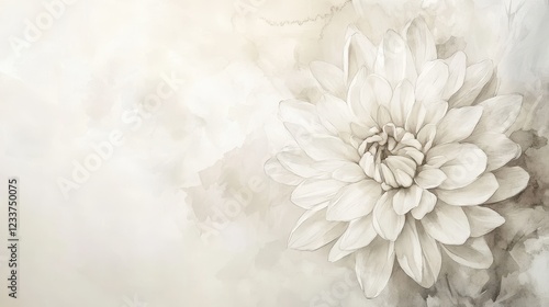 A delicate white watercolor illustration of a chrysanthemum, representing an autumn flower, set against a light background.