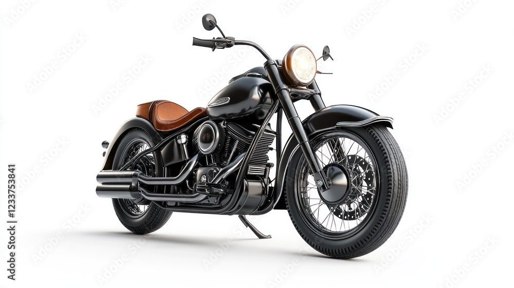Fototapeta premium Classic black motorcycle, studio shot, white background, transport advertisement