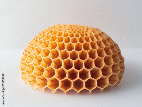 Honeycomb inspired wooden sculpture on white background photo