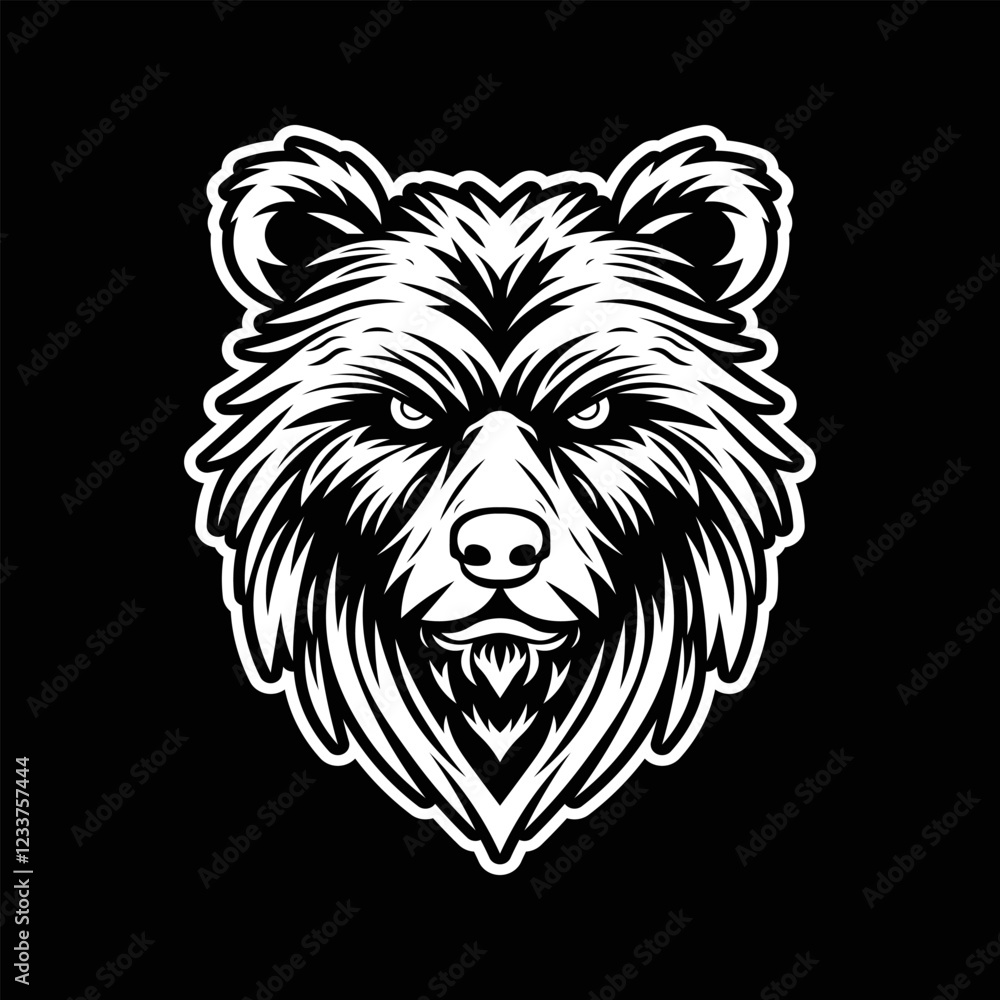 Head of a Fierce Bear in Monochrome Art Style Head of a Fierce Bear in Monochrome Art Style