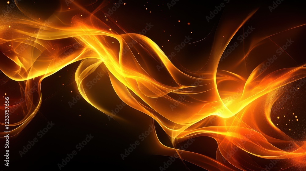 Fototapeta premium A fiery flame background blazing against a dark black backdrop, with glowing orange and yellow hues creating a dynamic and intense visual.