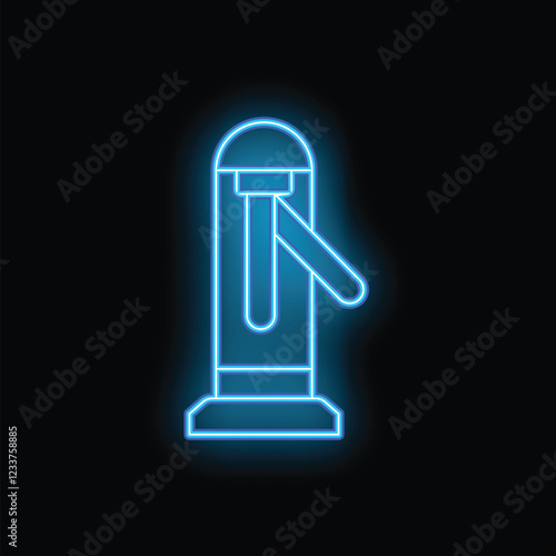 Bright glowing neon blue illustration of a turnstile entrance gate on a black background