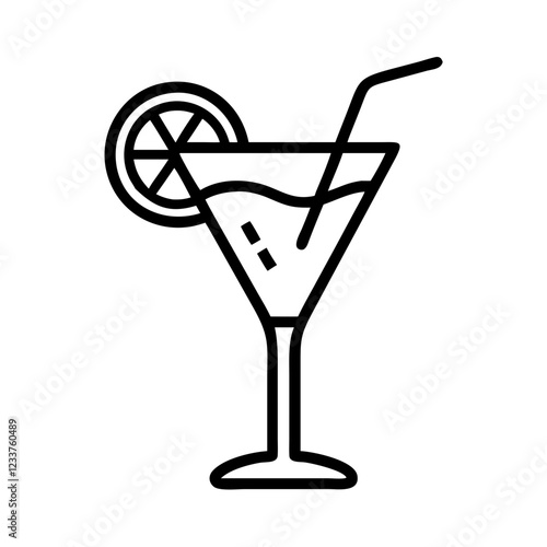 Cocktail glass icon with lemon slice in minimalistic style for beverage concept