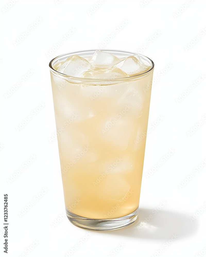A glass of clear lemonade with ice, on a white background, high-resolution photography. A glass of clear lemonade with ice, on a white background, high-resolution photography.