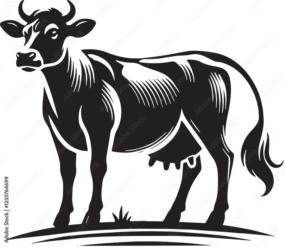 Fototapeta premium Black Cow Silhouette Vector, High Quality Illustration on White Background