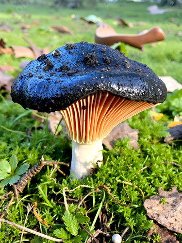 Coprinopsis atramentaria, known as the common ink cap, common inky cap or tippler's bane, wild mushroom from Finland photo