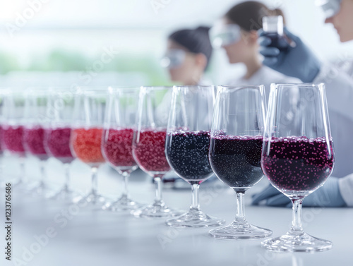 team in quality control lab analyzing different wine samples