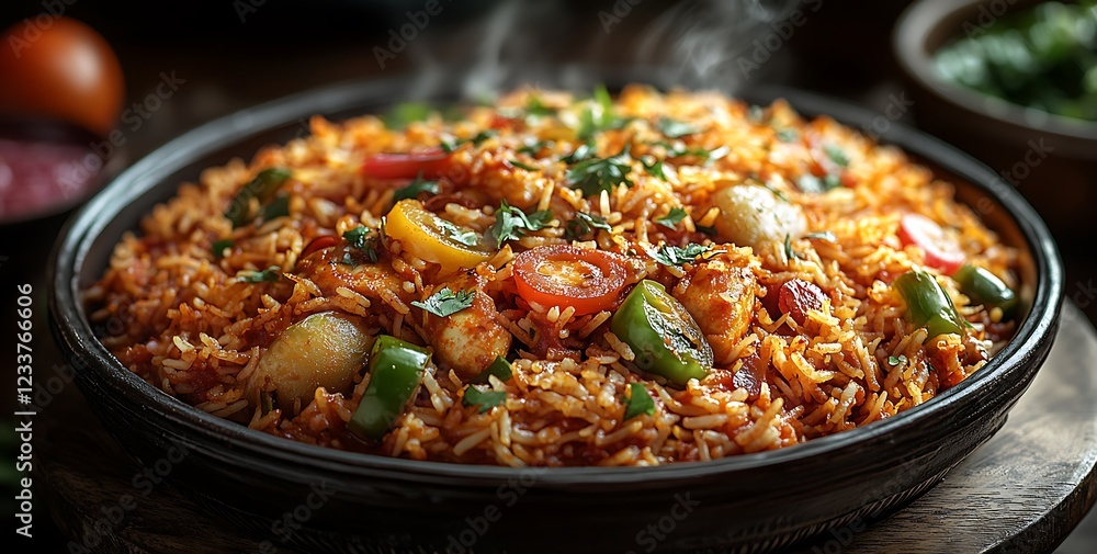 Steaming Hot Plate of Vegetable Biryani Garnished with Herbs
Steaming Hot Plate of Vegetable Biryani Garnished with Herbs