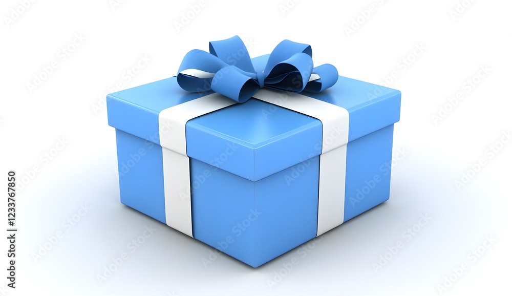 Obraz premium An isolated light blue gift box with ribbon, white background, no shadows, high resolution, professional photograph, studio lighting, HDR, rich colors and details, sharp focus, hyper realistic, 