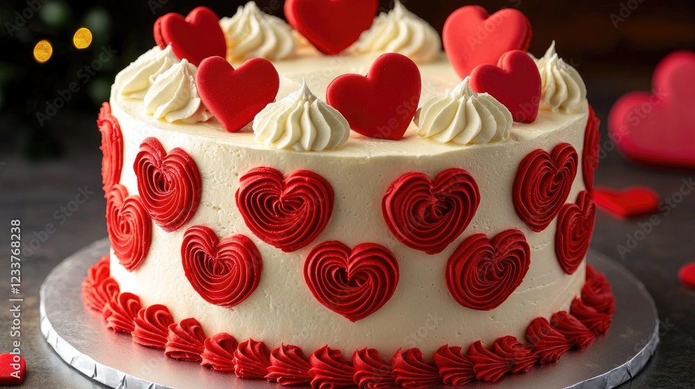 Valentine's day heart-shaped cake bakery food photography romantic setting close-up love and celebration Valentine's day heart-shaped cake bakery food photography romantic setting close-up love and celebration