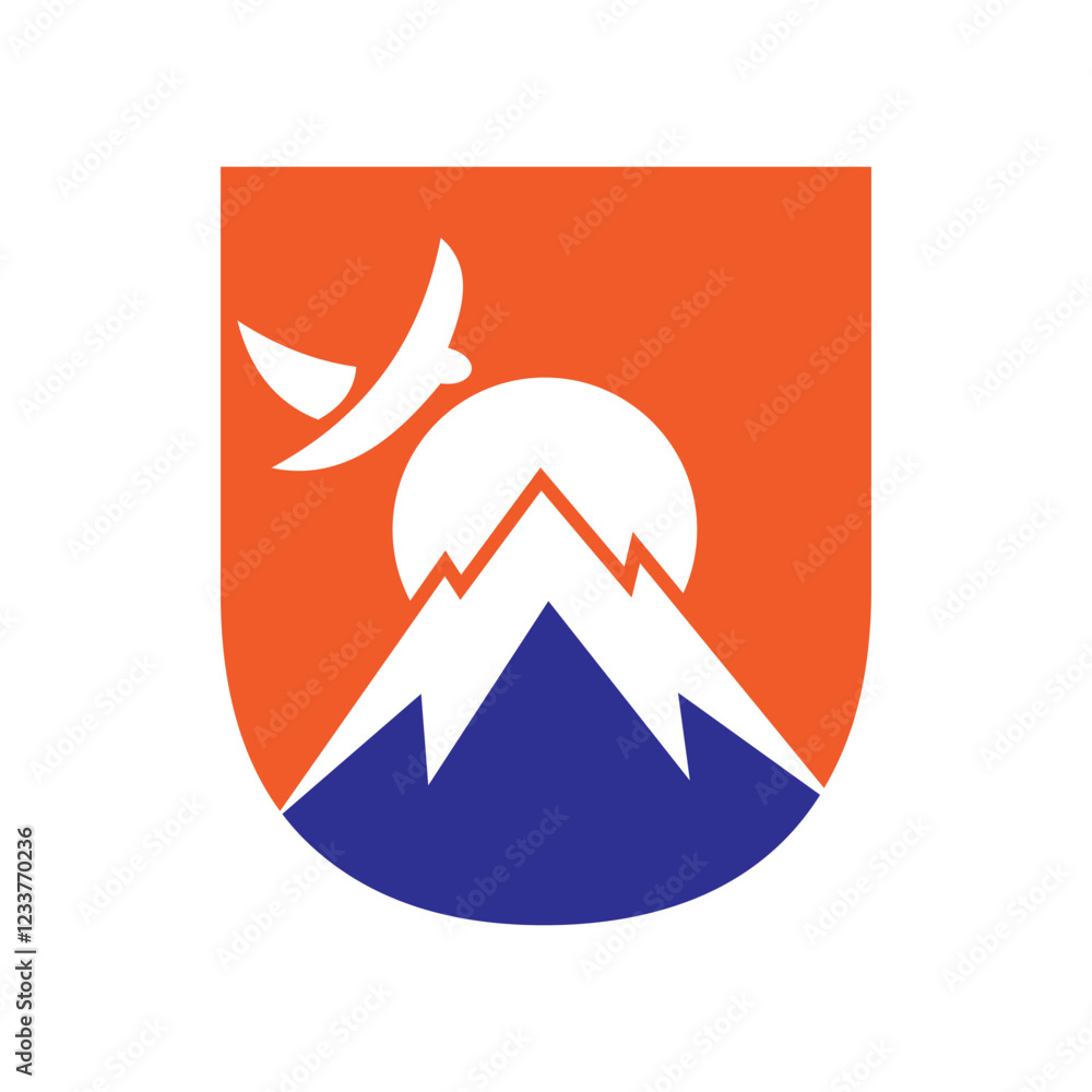 Initial Monogram Letter U Vacation Logo Concept With Mount, Sun and Bird Symbol. Travel Logotype Initial Monogram Letter U Vacation Logo Concept With Mount, Sun and Bird Symbol. Travel Logotype