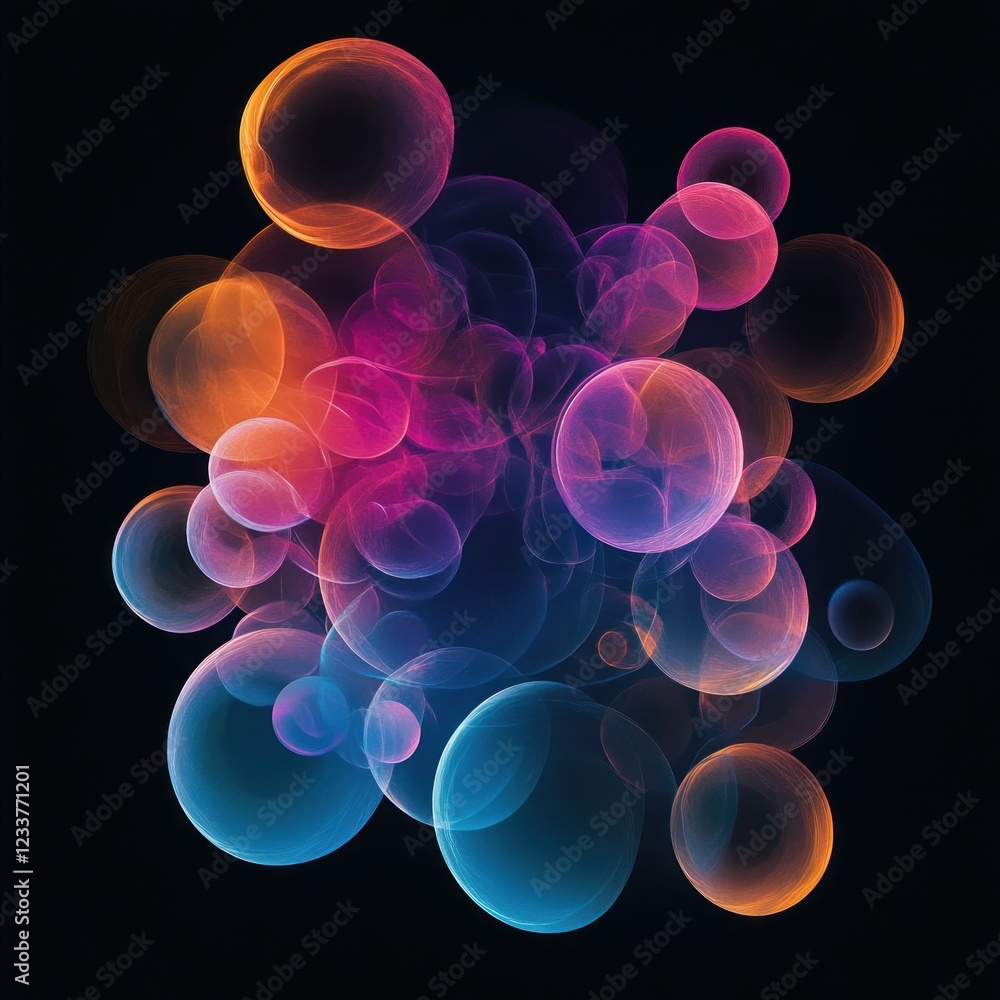 Abstract glowing orbs, dark background, science concept Abstract glowing orbs, dark background, science concept