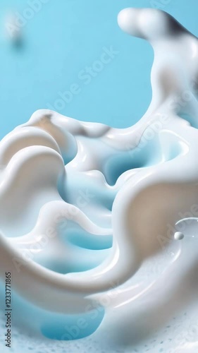 Elegant swirls of white liquid on soft blue background for modern creative design
