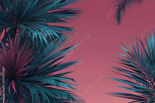 Wallpaper Mural Leaves of palm tree isolated on a double pink blue background Generative AI Torontodigital.ca