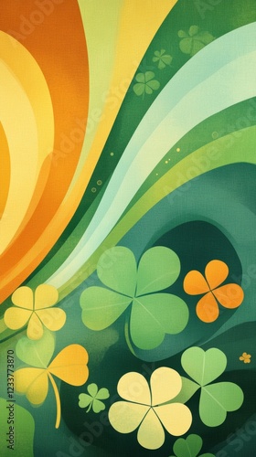 Vibrant abstract clover patterns with swirling green and yellow waves