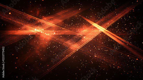 Fototapeta Naklejka Na Ścianę i Meble -  cosmic scene with intersecting laser beams and glowing particles in space