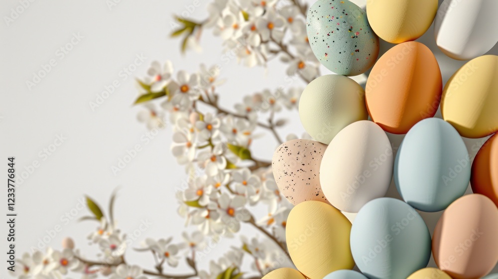 Colorful Easter Eggs Surrounded by Delicate Spring Blossoms Creating a Joyful and Festive Atmosphere for Celebrating Easter Traditions Colorful Easter Eggs Surrounded by Delicate Spring Blossoms Creating a Joyful and Festive Atmosphere for Celebrating Easter Traditions