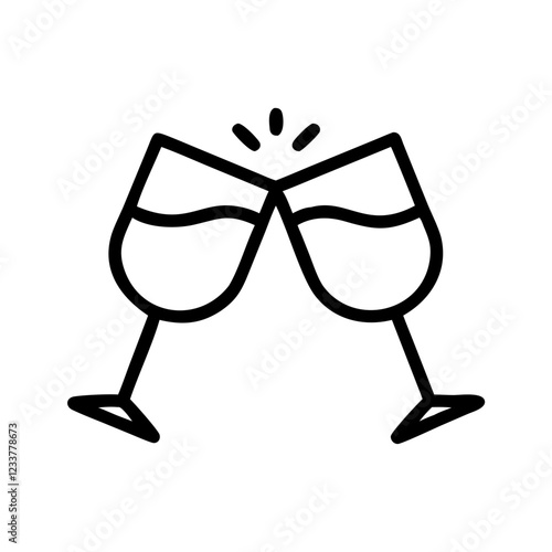 Clinking wine glasses icon in minimalist style for celebrations and toasts