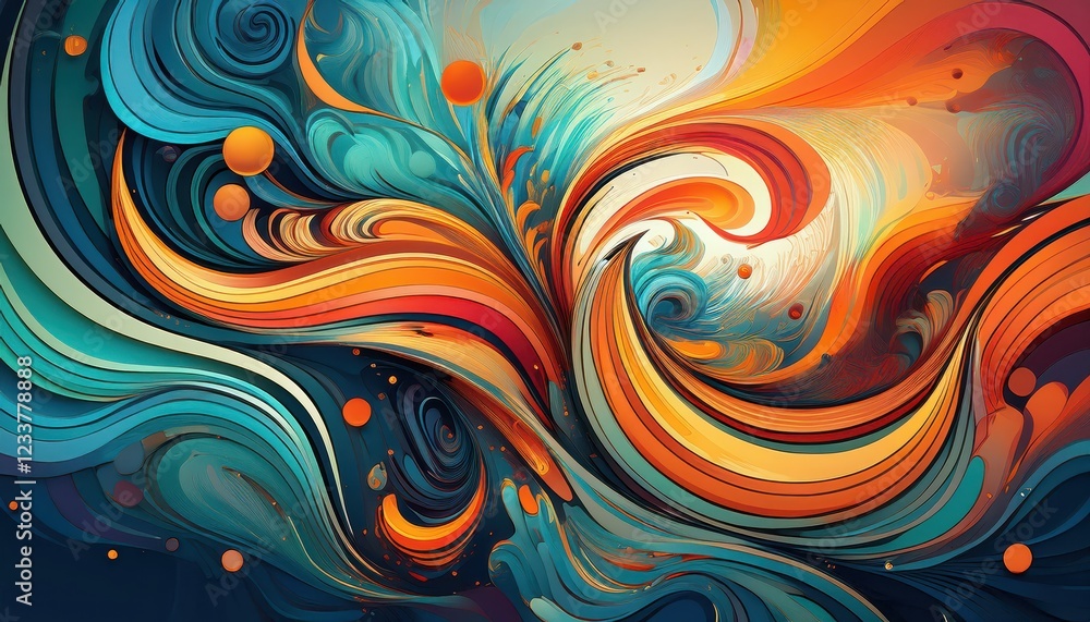 Vibrant Energy Unleashed Whirlwind of Abstract Shapes and Lines in a Stunning Kaleidoscope of Colors, Embracing the Canvas with Dynamic Movement.