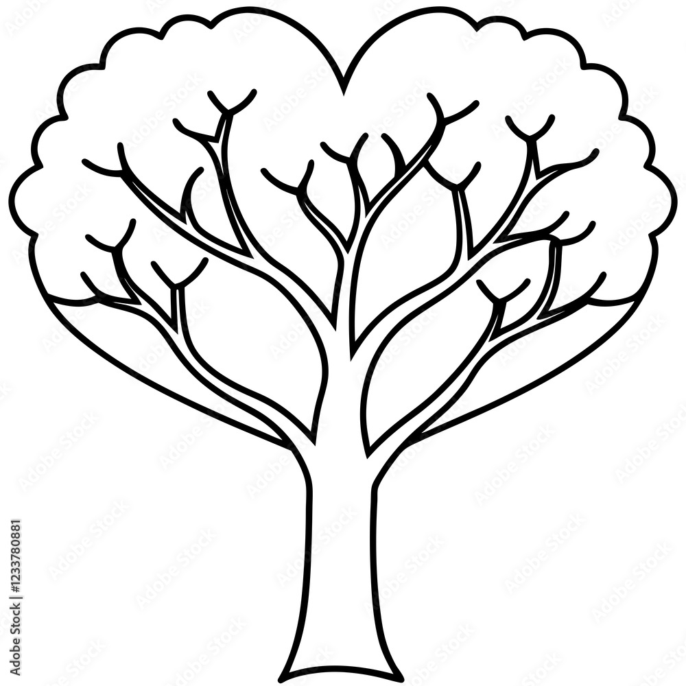 Heart-Shaped Tree Line Art Vector Heart-Shaped Tree Line Art Vector