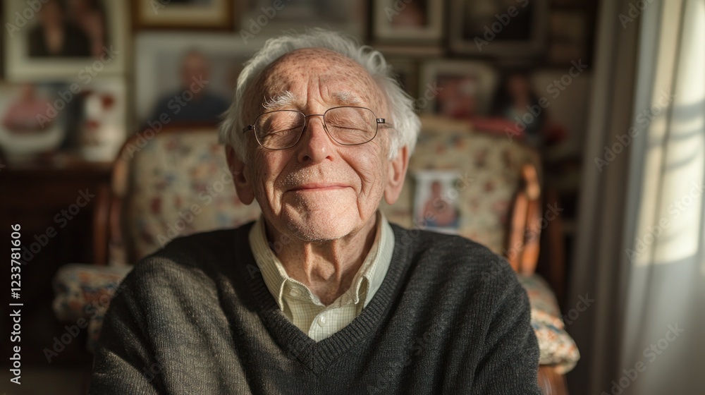 Elderly man enjoying a peaceful moment in a cozy living room Elderly man enjoying a peaceful moment in a cozy living room