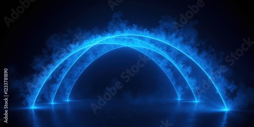 Wallpaper Mural A sleek, blue-lit, 3D-rendered futuristic arch with seamless curves, crafted from reflective surfaces that catch and diffuse light beautifully Torontodigital.ca